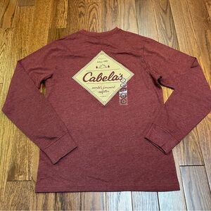NWT! Cabela's Logo Men's Burgundy Heather Long Sleeve Tee -size S